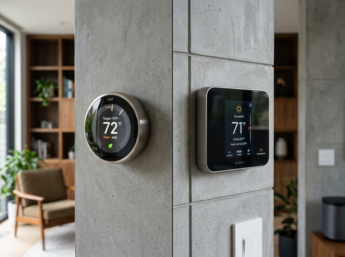 Side by side comparison of Google Nest Learning Thermostat 4th Gen and ecobee Smart Thermostat Premium