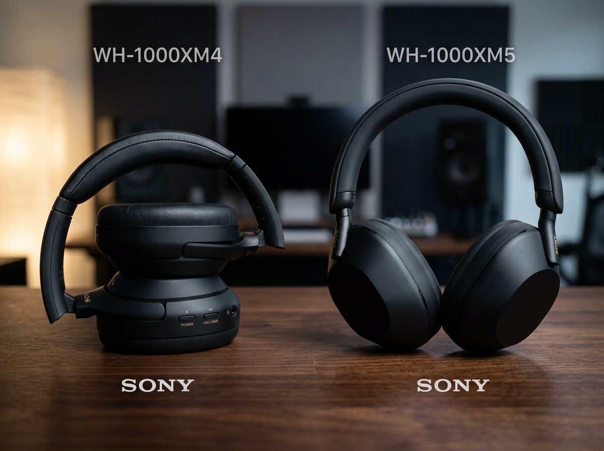 Side-by-side comparison of Sony WH-1000XM4 and Sony WH-1000XM5 headphones
