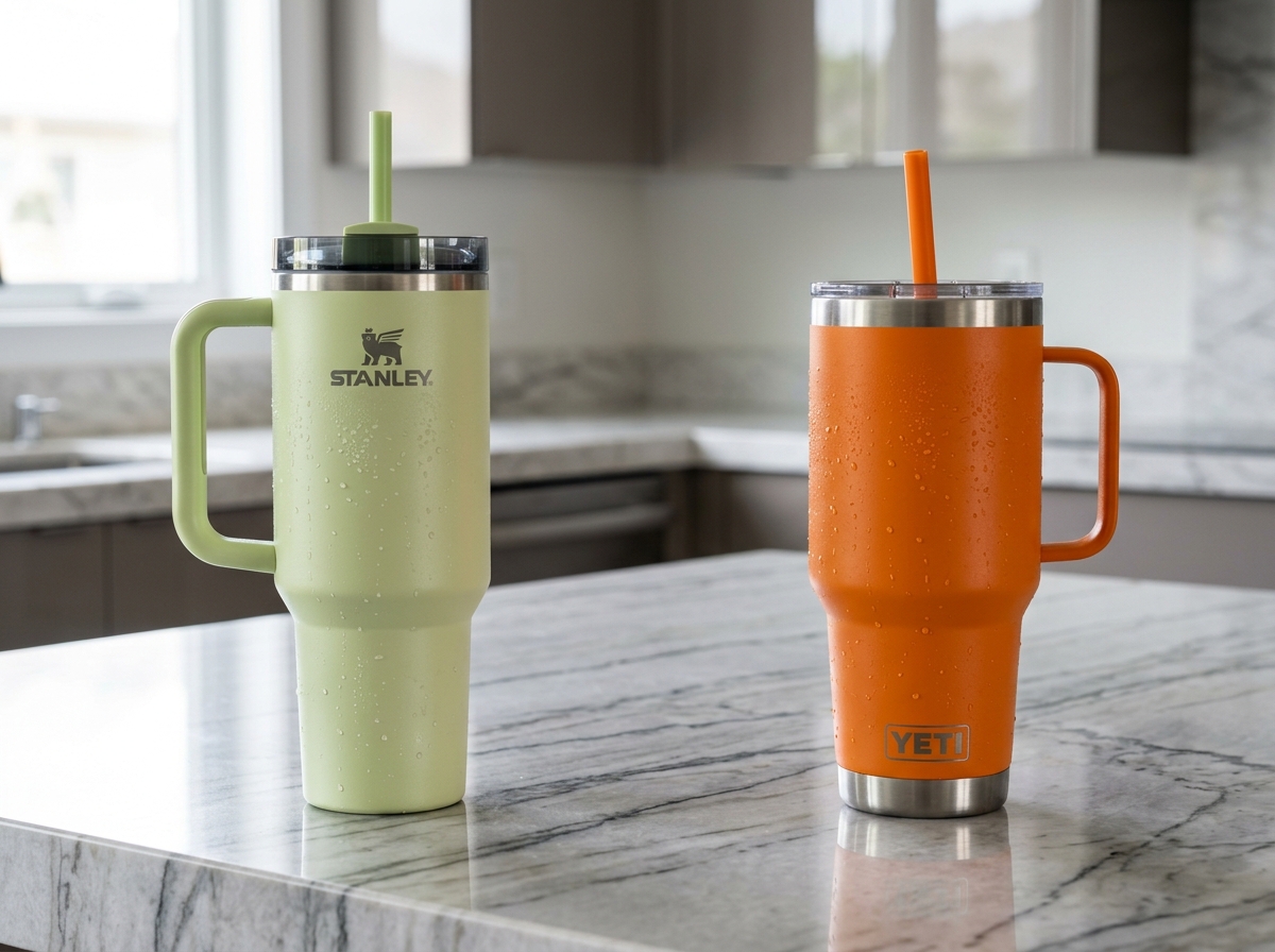 Stanley Quencher H2.0 FlowState 40oz vs YETI Rambler 42oz Straw Mug comparison