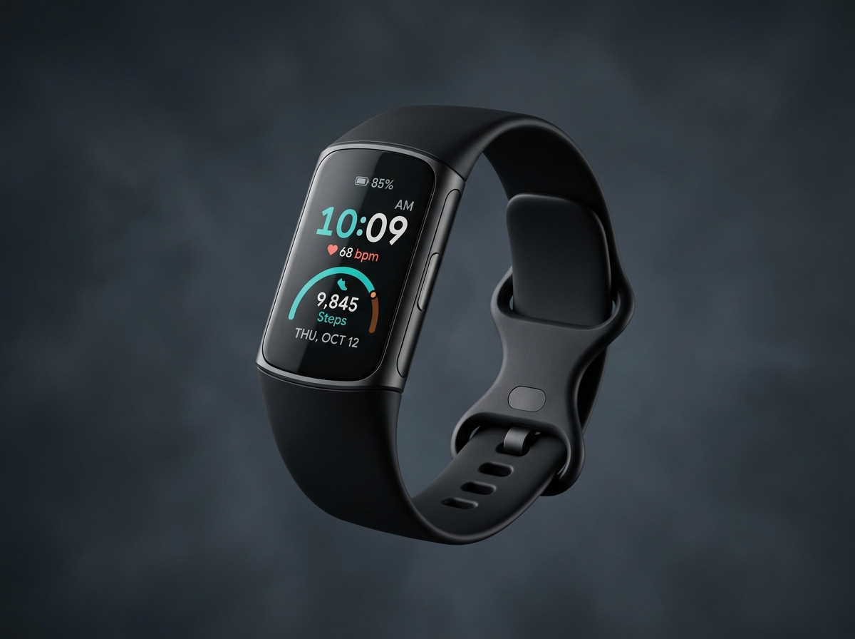 Google Fitbit Charge 6 fitness tracker with color display on dark background