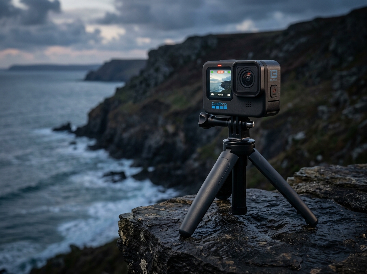 GoPro HERO 13 Black action camera on tripod mount