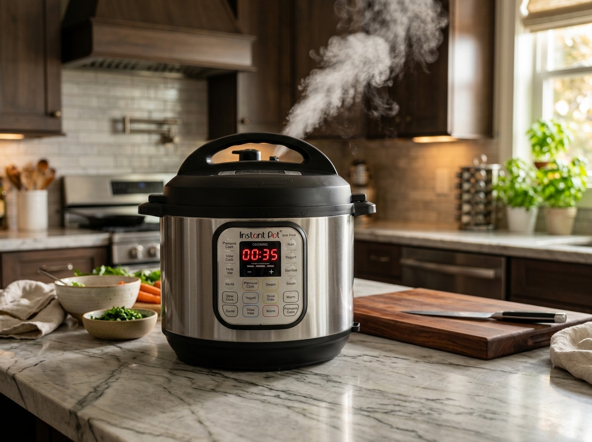 Instant Pot Duo Plus 9-in-1 6-Quart Multi-Cooker on a modern kitchen counter