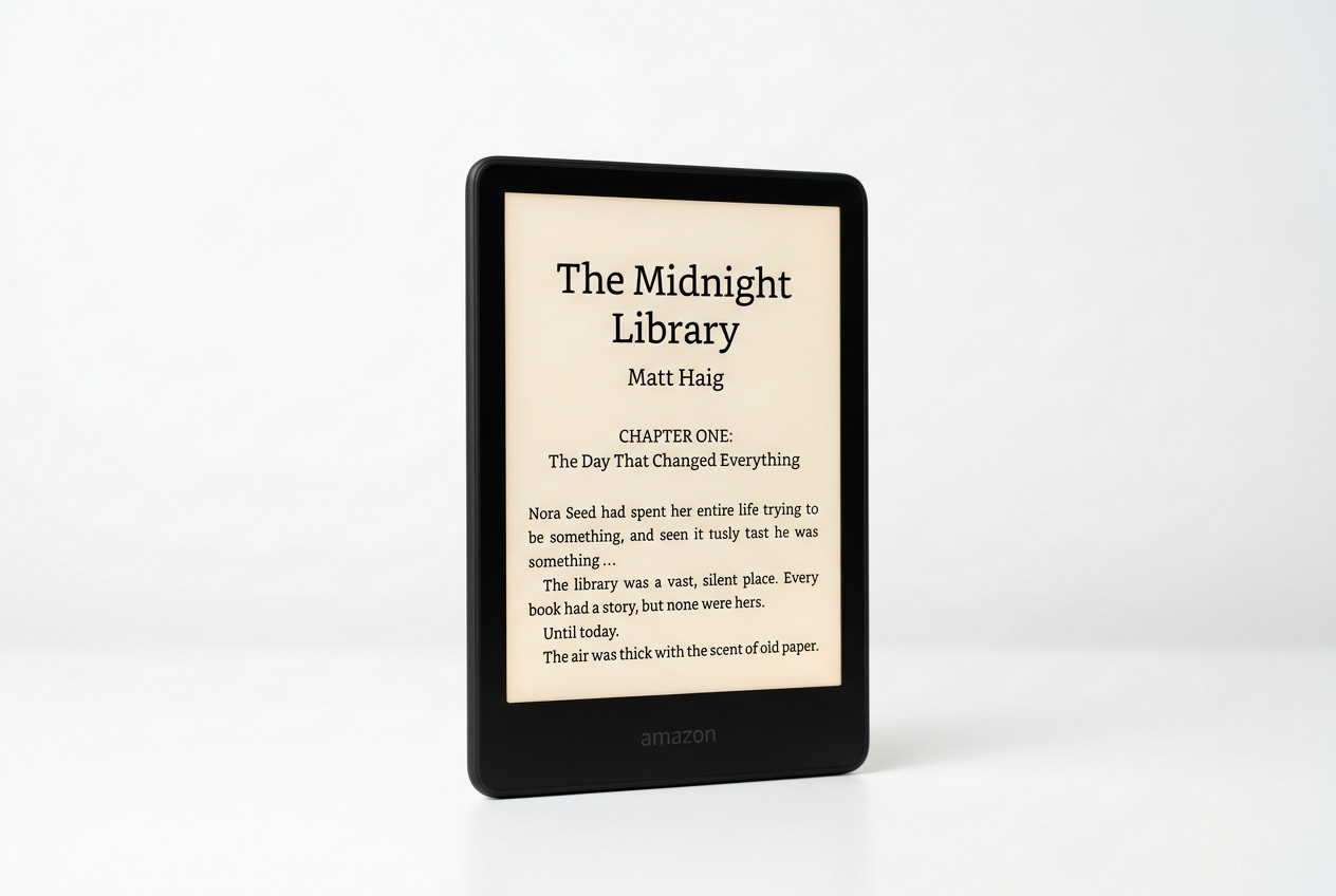 Amazon Kindle e-reader displaying crisp text on glare-free display