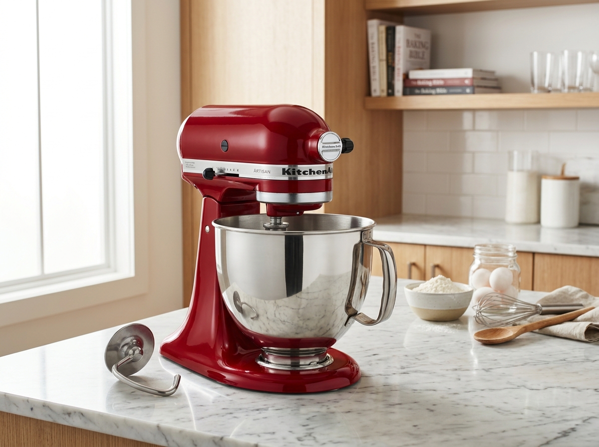 KitchenAid Artisan Series 5-Quart Tilt-Head Stand Mixer in classic finish on a kitchen counter