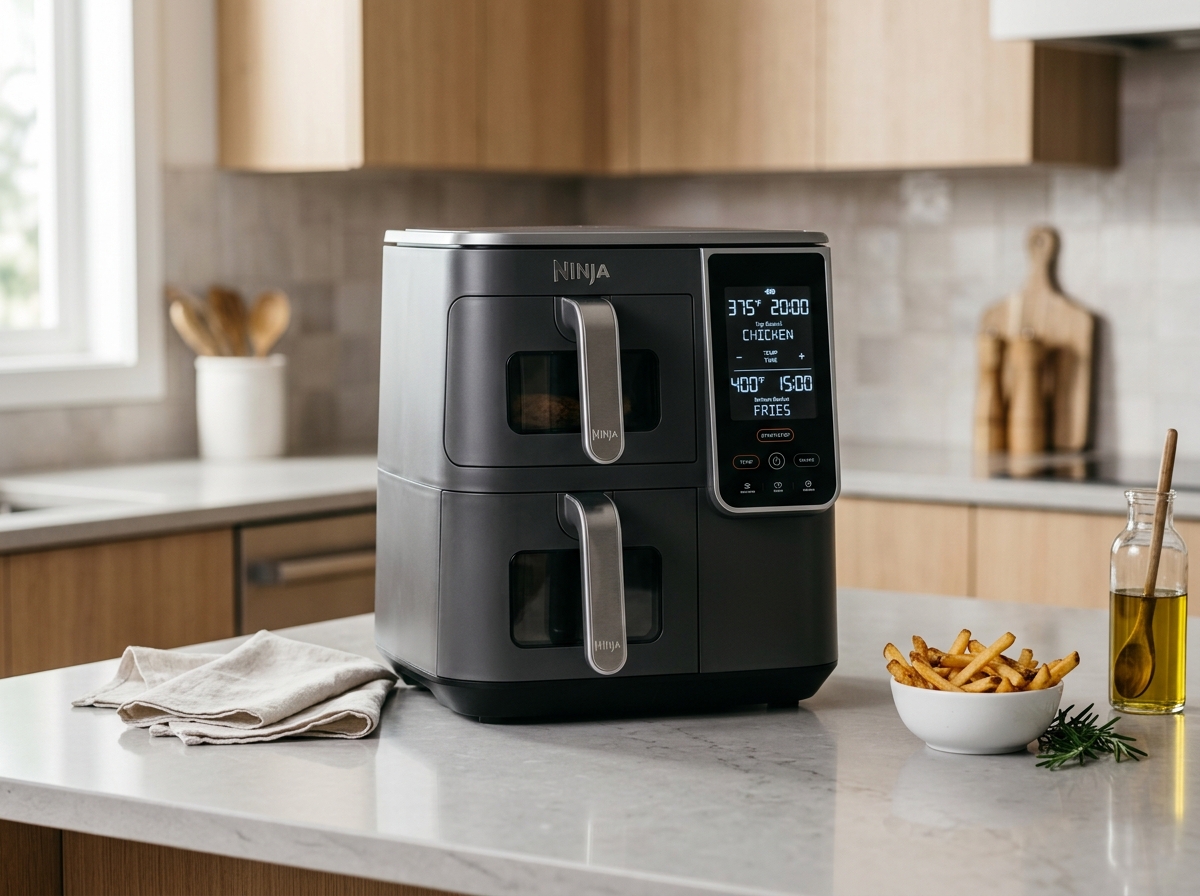 Ninja DoubleStack XL 2-Basket Air Fryer SL401 on a kitchen countertop